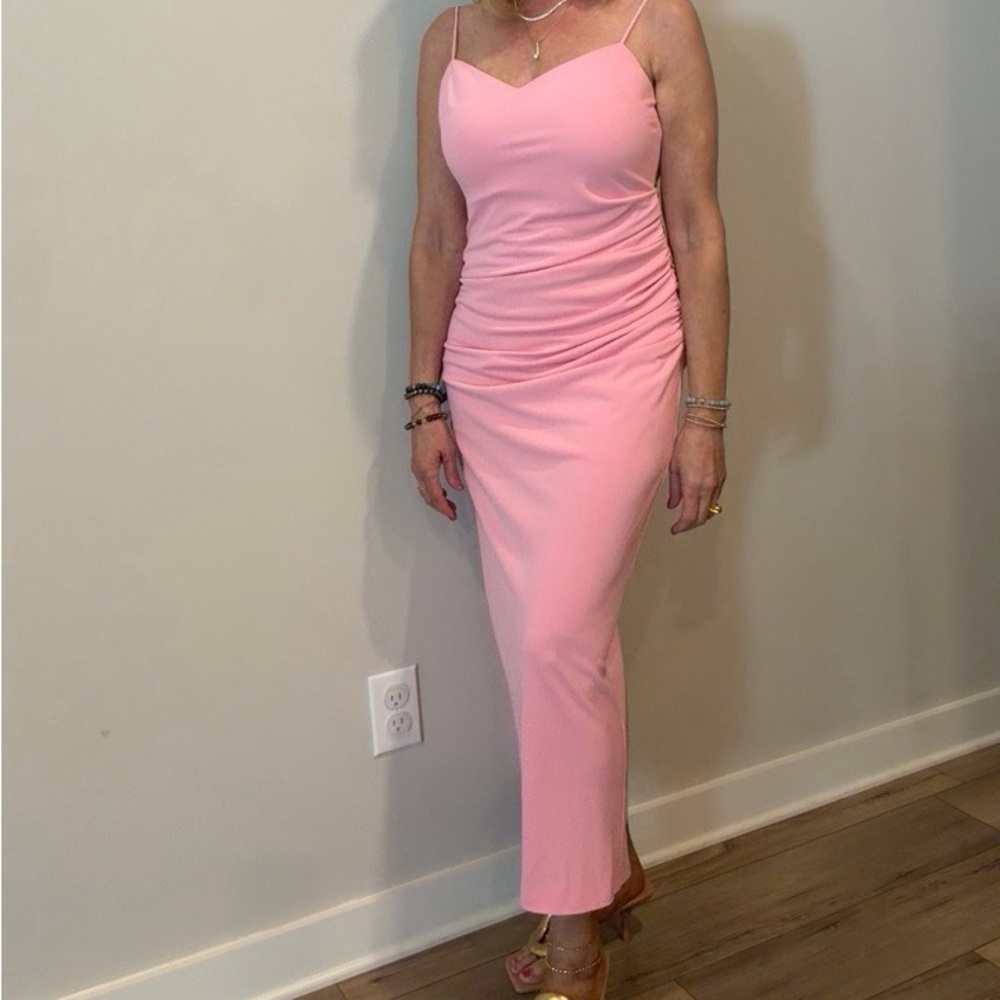 Zara Pink Spaghetti-Strap Ruched Maxi Dress